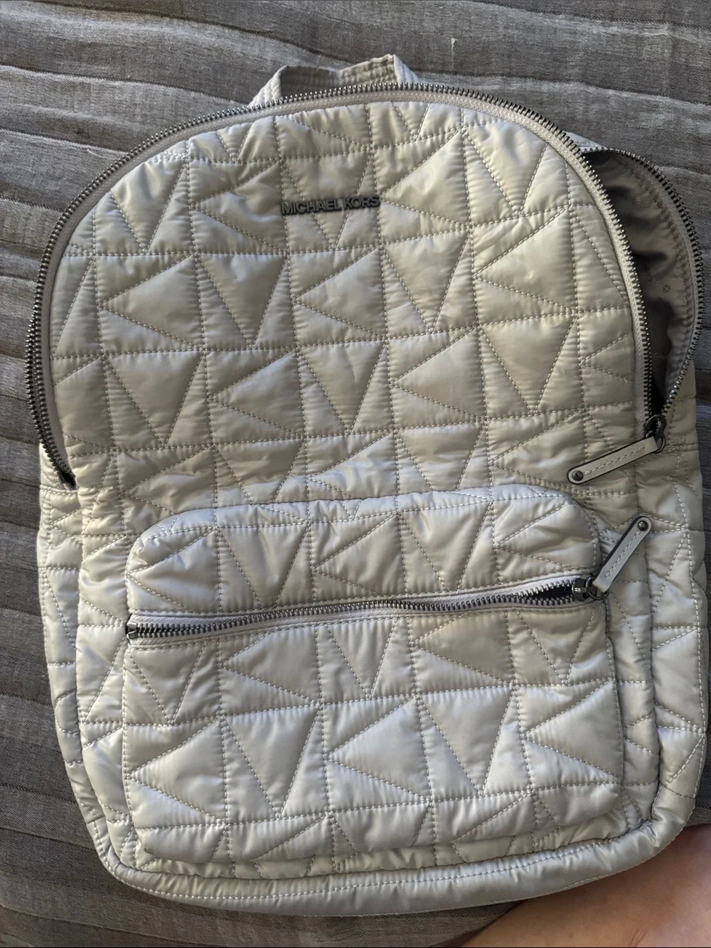 Michael Kors Quilted Cream Nylon Backpack with Silver Hardware
